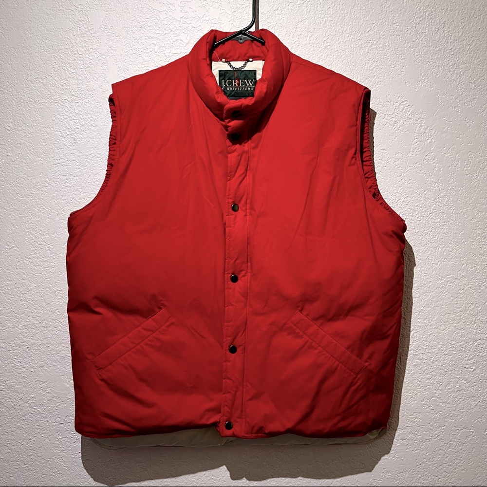 J. Crew Goose Down Feather Vest Mens XL Vintage Red